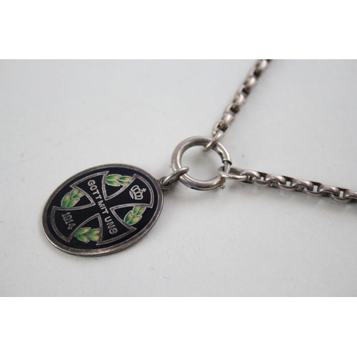 277 - World War 1 Sterling Silver Enamel Lucky Pendant Necklace 23g