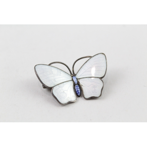 299 - Marius Hammer Sterling Silver White Enamel Butterfly Brooch 6g