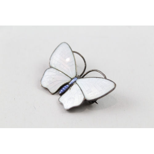 299 - Marius Hammer Sterling Silver White Enamel Butterfly Brooch 6g