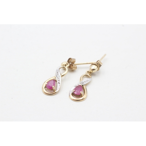 31 - 9ct gold ruby & diamond drop earrings (1.1g)