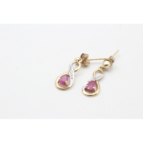 31 - 9ct gold ruby & diamond drop earrings (1.1g)