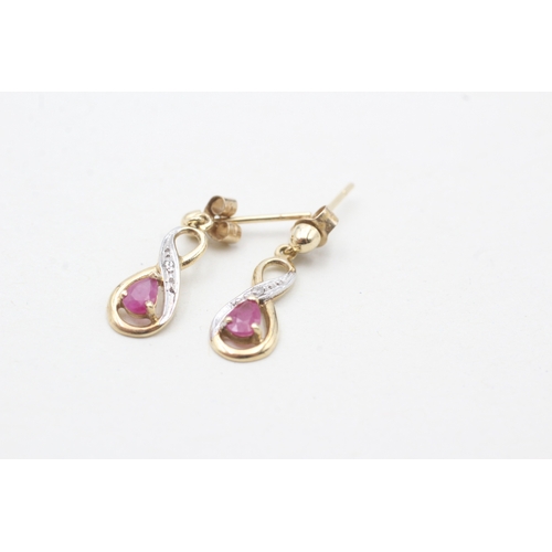 31 - 9ct gold ruby & diamond drop earrings (1.1g)