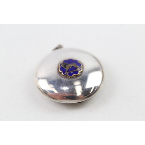 312 - 1920s Sterling Silver Blue Enamel Compact Pendant 11g