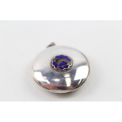 312 - 1920s Sterling Silver Blue Enamel Compact Pendant 11g