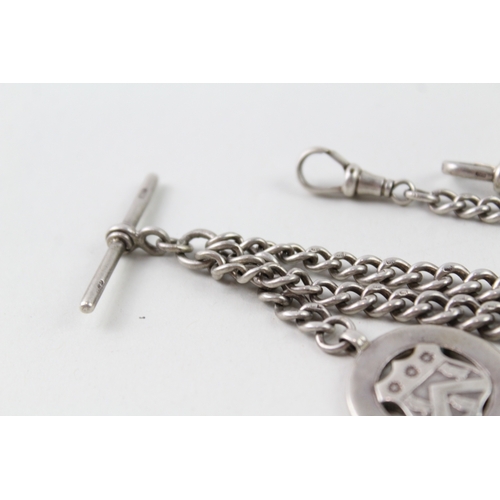 315 - Antique Sterling Silver Albert Watch Chain Inc. T Bar, Dog Clip 61g