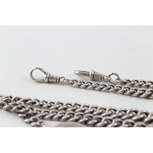 315 - Antique Sterling Silver Albert Watch Chain Inc. T Bar, Dog Clip 61g