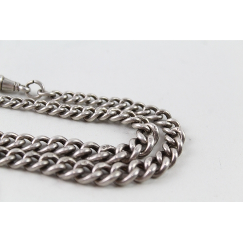 315 - Antique Sterling Silver Albert Watch Chain Inc. T Bar, Dog Clip 61g