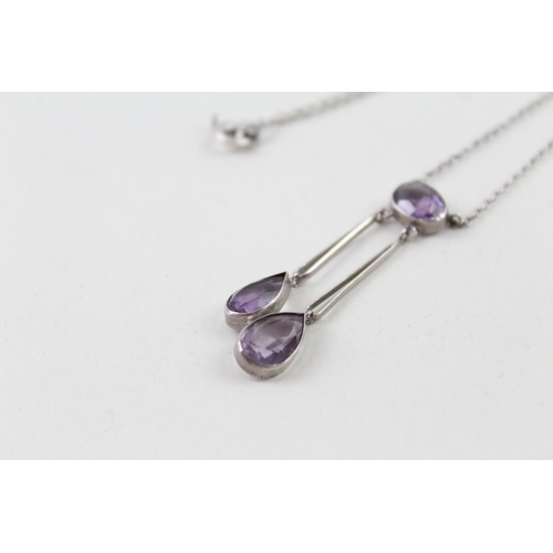 318 - Antique Silver Amethyst Negligee Necklace 3g