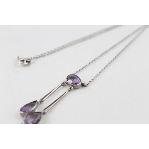 318 - Antique Silver Amethyst Negligee Necklace 3g