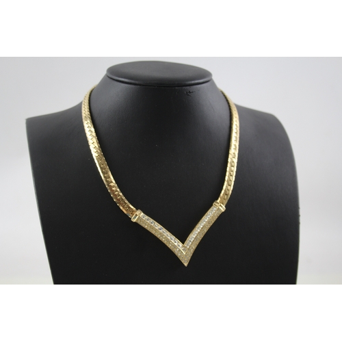 324 - Christian Dior Gold Tone Rhinestone Wishbone Collar Necklace 37g