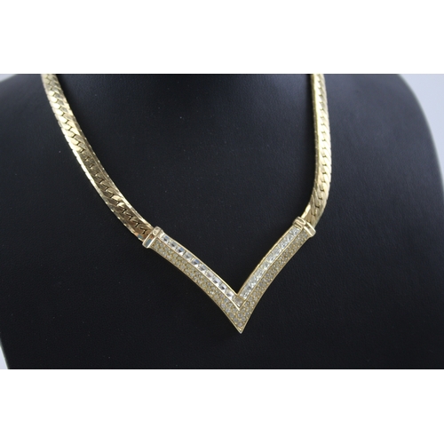 324 - Christian Dior Gold Tone Rhinestone Wishbone Collar Necklace 37g