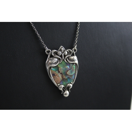 328 - Arts & Crafts Sterling Silver Necklace w/ Abalone 15g