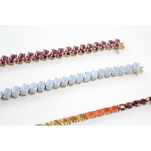 331 - Collection of Sterling Silver Gemstone Tennis Bracelets inc. Citrine x 3 40g