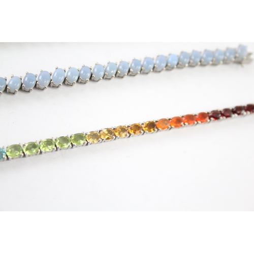 331 - Collection of Sterling Silver Gemstone Tennis Bracelets inc. Citrine x 3 40g