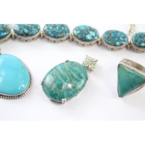 341 - Collection of Sterling Silver Gemstone Jewellery inc. Turquoise x 4 54g