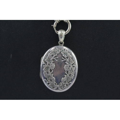 344 - Victorian Sterling Silver Locket Pendant w/ Rolo Chain 27g