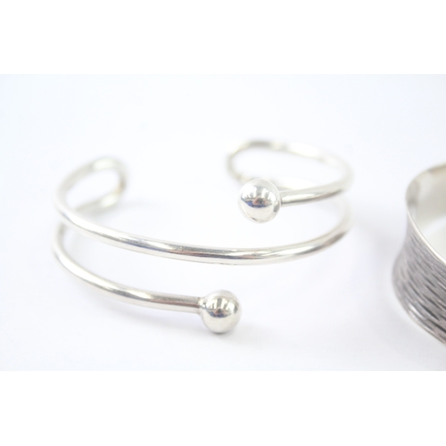 345 - Collection of Sterling Silver Bangles inc. Textured, Cuff, Modernist x 2 43g