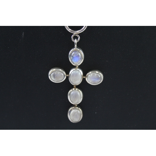 346 - Sterling Silver Moonstone Necklace w/ Moonstone Cross Pendant 42g