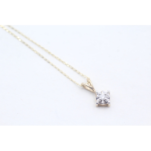 68 - 9ct gold single diamond pendant on chain (1.2g)