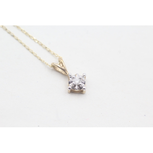 68 - 9ct gold single diamond pendant on chain (1.2g)