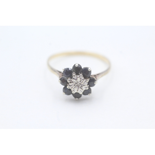 87 - 9ct gold diamond and sapphire cluster ring (2.1g) Size T