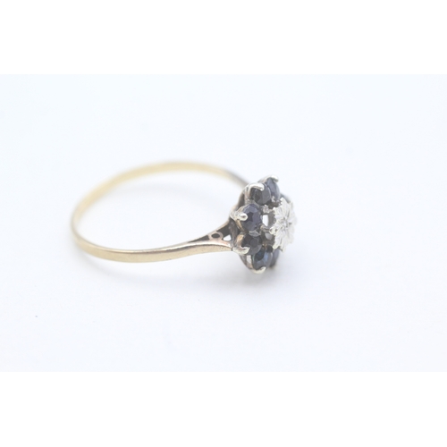 87 - 9ct gold diamond and sapphire cluster ring (2.1g) Size T