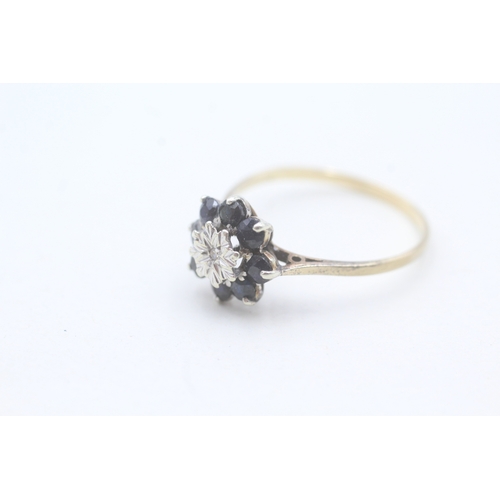 87 - 9ct gold diamond and sapphire cluster ring (2.1g) Size T