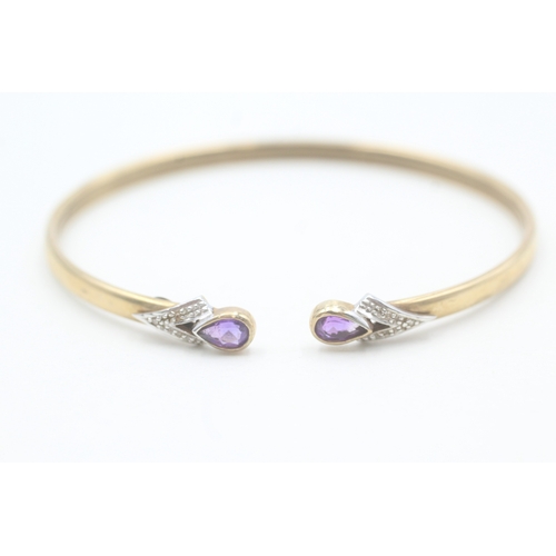 9 - 9ct gold amethyst & diamond bangle (6.1g)