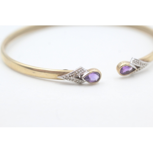 9 - 9ct gold amethyst & diamond bangle (6.1g)