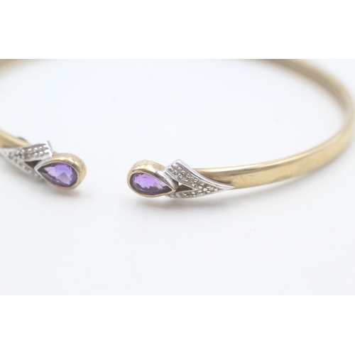 9 - 9ct gold amethyst & diamond bangle (6.1g)