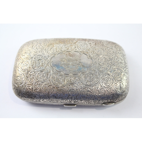 359 - Antique Victorian 1889 Birmingham Sterling Silver Curved Cigarette Case (70g)