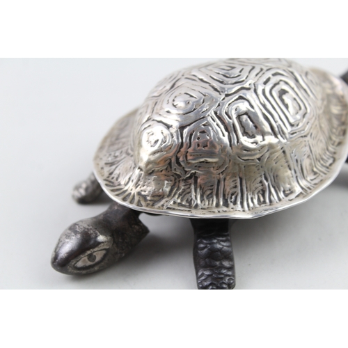 364 - Antique Edwardian 1909 Chester Sterling Silver Topped Hotel Tortoise Bell (303g)