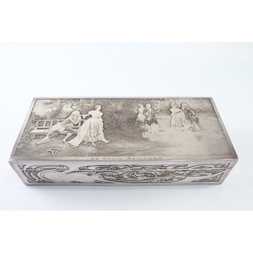 370 - Antique French 19th Century Silver Plated Jewellery Box w/ Garden Scene (1067g)