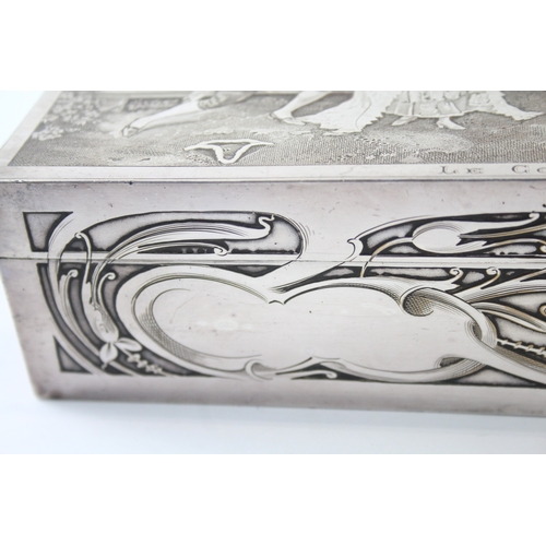 370 - Antique French 19th Century Silver Plated Jewellery Box w/ Garden Scene (1067g)