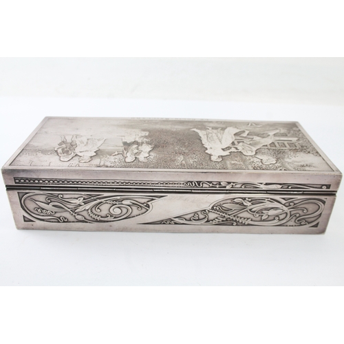 370 - Antique French 19th Century Silver Plated Jewellery Box w/ Garden Scene (1067g)