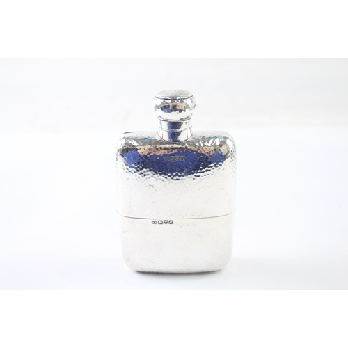 373 - Antique ARTS & CRAFTS 1908 Chester Sterling Silver Hammered Hip Flask (180g)