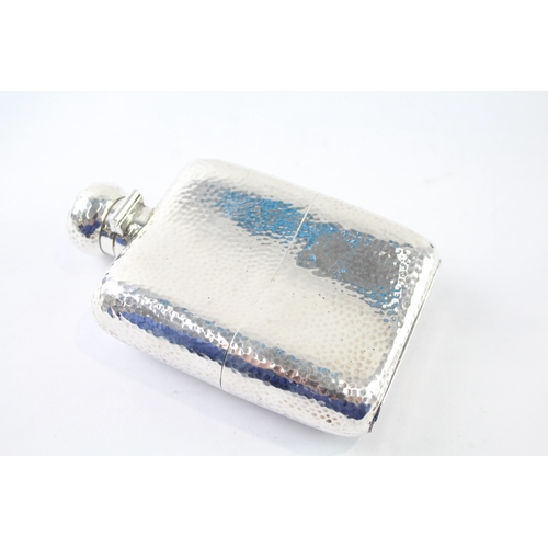 373 - Antique ARTS & CRAFTS 1908 Chester Sterling Silver Hammered Hip Flask (180g)