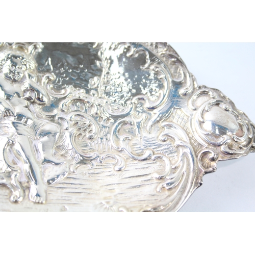 375 - Antique Victorian 1895 London Sterling Silver Cherub Detailed Trinket Dish 149g