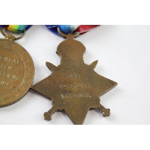 390 - WW1 1914 Mons Star Medal Trio 11013 Pte L. Price KRRC x 3