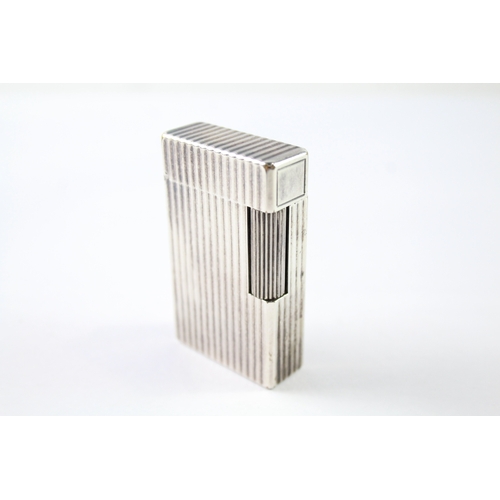 401 - Vintage S.T DUPONT Paris Silver Plate Ligne 1 Pocket Lighter w/ Ribbed Body