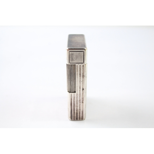 401 - Vintage S.T DUPONT Paris Silver Plate Ligne 1 Pocket Lighter w/ Ribbed Body