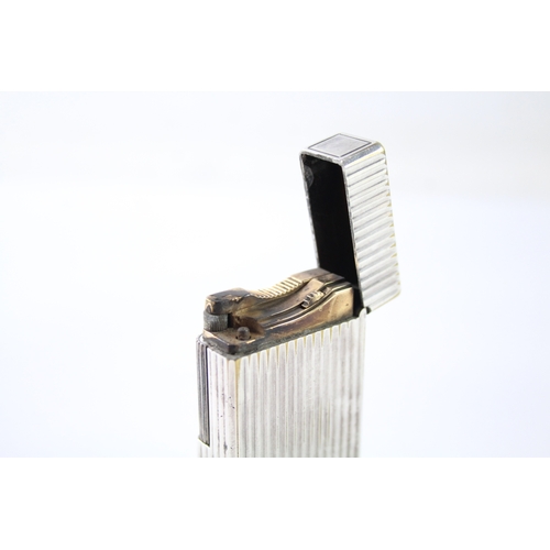 401 - Vintage S.T DUPONT Paris Silver Plate Ligne 1 Pocket Lighter w/ Ribbed Body