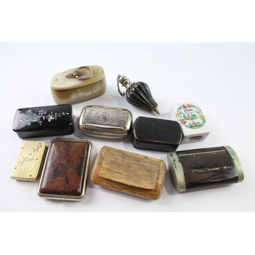 403 - Snuff Box & Vesta Cases Inc Antique & Vintage, Papier Mache, Bovine, Etc x 10