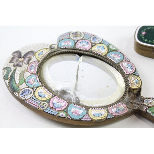 410 - Ladies Antique Collectables Inc Micro Mosaic Mirror, Novelty Tape Measure x 5