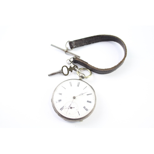 454 - Vintage 925 Silver French Pocket Watch Key-Wind WATCH RUNS