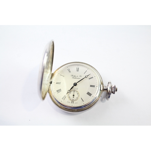 455 - Vintage 925 Silver Bailey & Son Full Hunter Pocket Watch Hand-Wind WATCH RUNS