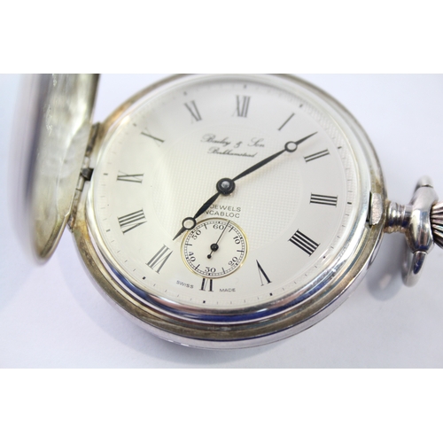 455 - Vintage 925 Silver Bailey & Son Full Hunter Pocket Watch Hand-Wind WATCH RUNS