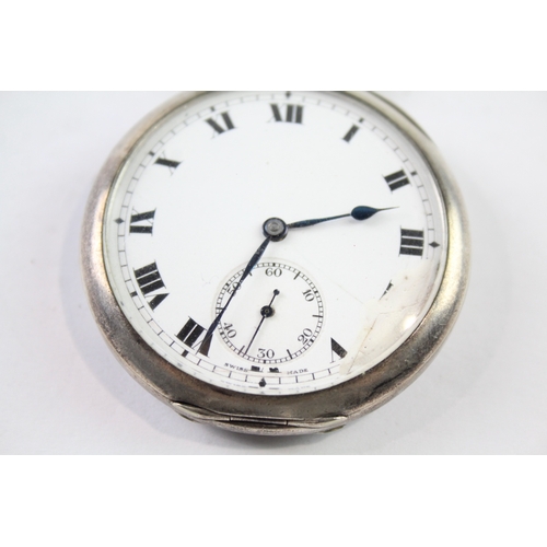 459 - Vintage 925 Silver Open Face Pocket Watch Hand-Wind WATCH RUNS