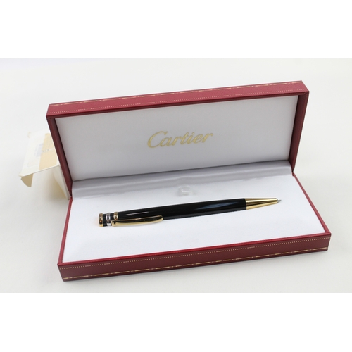 468 - Cartier Black Lacquer & Gold Plate Detailed Ballpoint Pen / Biro WRITING Boxed