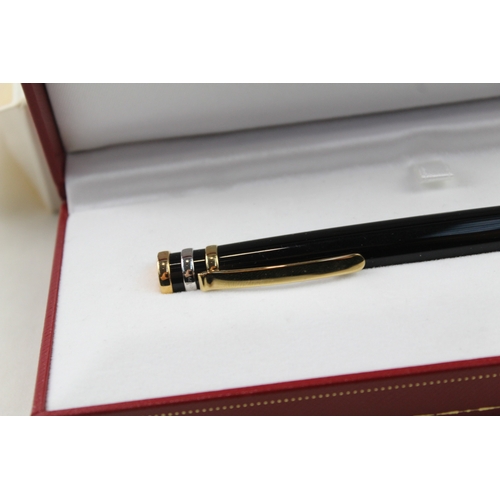 468 - Cartier Black Lacquer & Gold Plate Detailed Ballpoint Pen / Biro WRITING Boxed